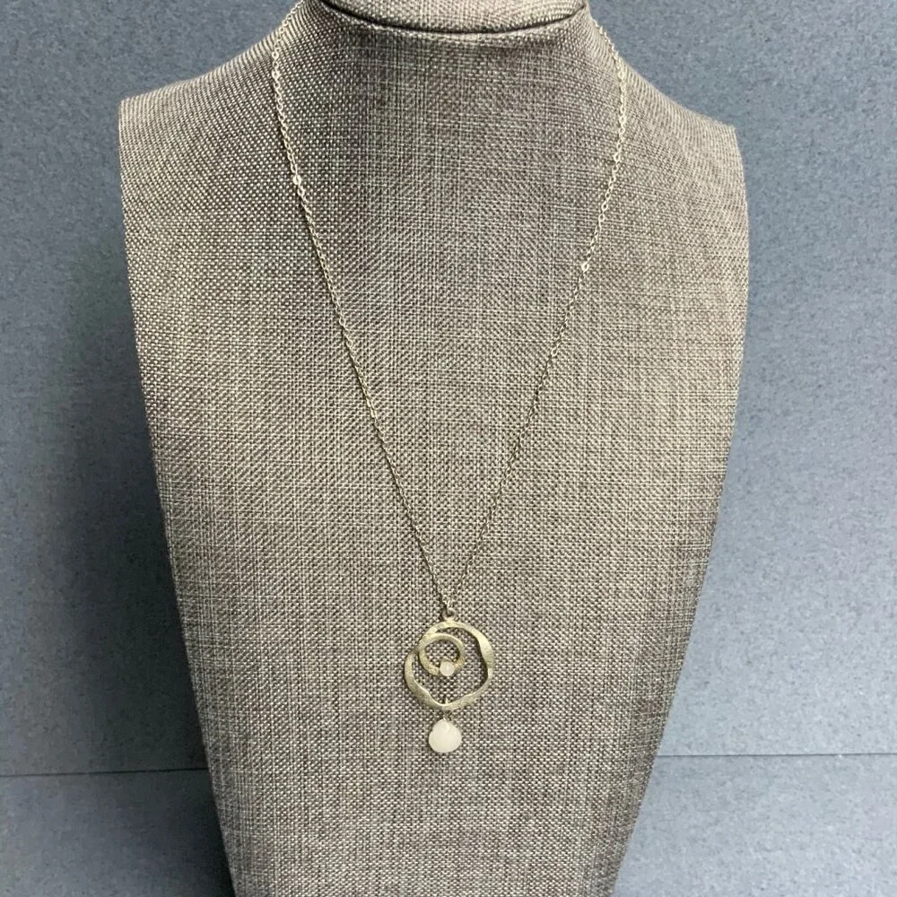 Swirled Pendant Necklace 16 In White Pearl Dangle Delicate Silver Chain Vintage - Picture 1 of 5